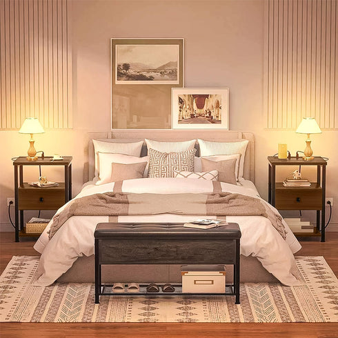Our Modern Space Wooden Nightstand with Charging Station USB Port and Single Drawer | Bedside Table End Cabinet