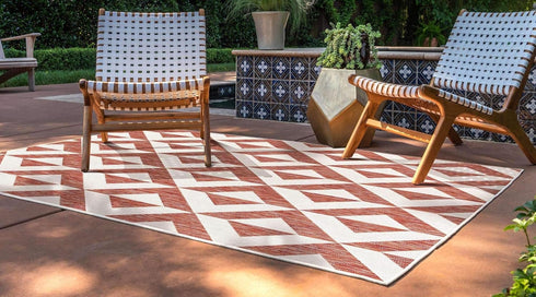 Unique Loom Outdoor Collection Area Rug - Napa, 2' 2' x 3' 1' Rectangle, Rust Red/Ivory