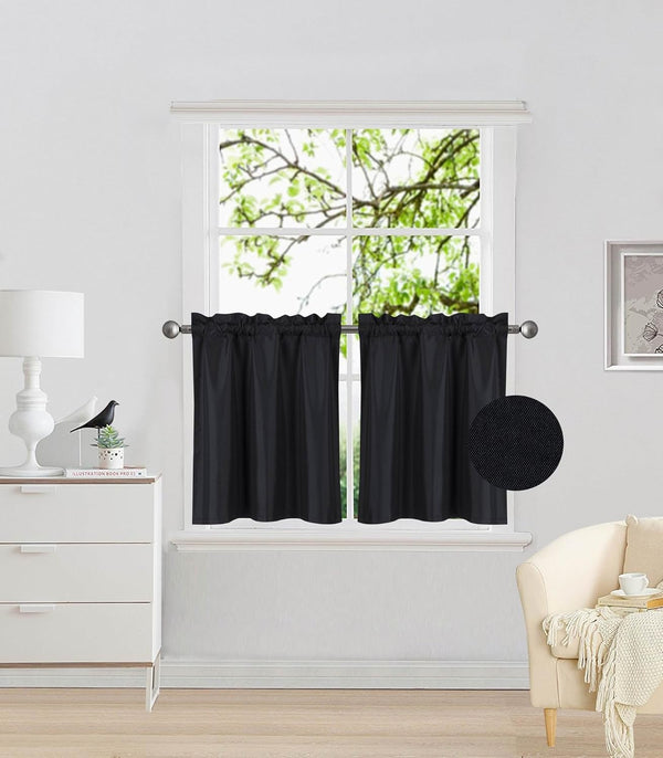Elegant Home 2 Panels Tiers Small Window Treatment Curtain, Insulated Blackout Drape, 28" W x 24" L