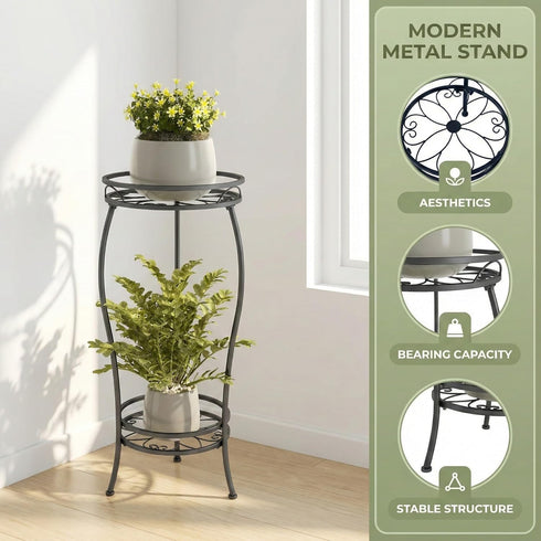 Stands,2 27.1 inch Plant Stand for Indoor Outdoor,Tall Black Metal Rustproof Stable Plant Tier Multiple Corner Display