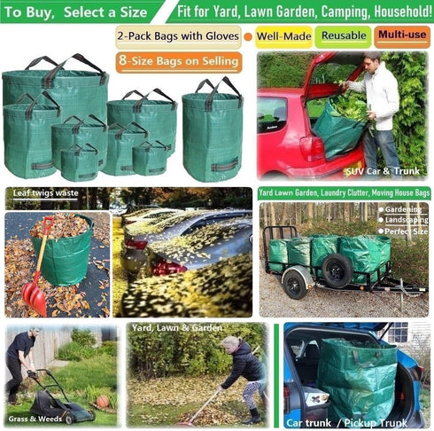 2-Pack 72 (D26,H30 inch) 4 Professional Gallon Big Lawn Garden Bags Yard Waste Bags with Gardening Gloves for Leaf