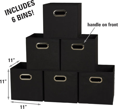 6 Set, Grommet Household Essentials Foldable Fabric Storage Bins Piece Strong Poly-Woven Fabric, Sturdy Chipboard