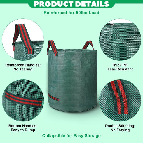 Yujelinn 72 32 & Gallon Reusable Yard Waste & Lawn and Leaf Bags with Handles - Tear Resistant Garden Trash Bags