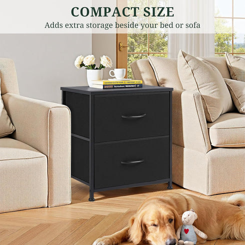 2 Closet, 11.8" 18" 20", Nightstand, Small Drawer Dresser End Table Bedside Furniture, Wooden Top Fabric Bins