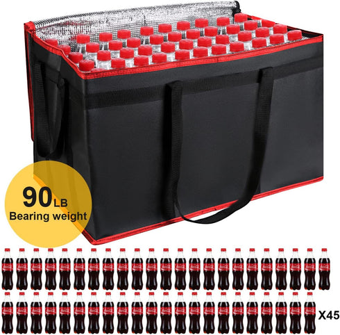 2 Pack XXXL Insulated Food Delivery Bag Black Red Cooler Bags Keep Food Warm Catering Therma for doordash Catering