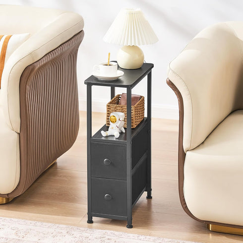 DALEMHOME 2 HKET1200BK End Table, Narrow Side Table with Fabric Drawers, Slim Nightstand, Small Bedside Table