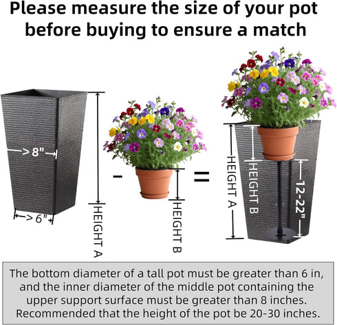 ZSHIGANMA 12-22" (6" Base,8" Plant Risers for Inside Pots, Adjustable Height Metal Planter Lift Inserts Fillers Risers