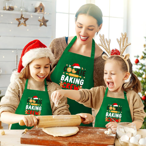 4 Pack Suhine Christmas Aprons Adults Green Christmas Kitchen Cooking Baking Cookie Crew Matching Aprons with Pockets