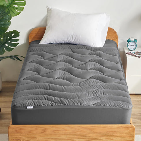 SLEEP ZONE Extra Long Twin Cooling Mattress Topper for College Dorm, Premium Zoned Cool Mattress Pad Cover