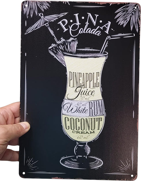 8" x 12" Popular Cocktails and Drink Bar Mix Recipes Menu for Bartenders on Metal Tin Sign Wall Decor Plaque Poster (PINA COLADA)