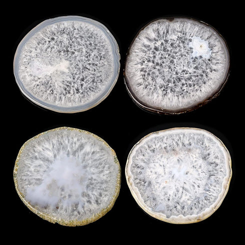 Natural Agate Coaster Set of 4, 3.5-4" Crystalline Geode Stone Coasters for Drinks, Coffee Table Decor, Agate Slices