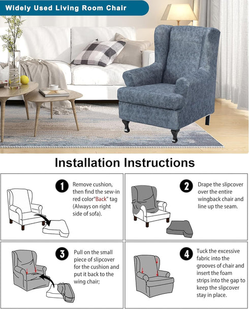 2 Chair,A21 CRFATOP Waterproof Wing Chair Slipcovers Piece Stretch Wingback Chair Cover Spandex Fabric Wingback