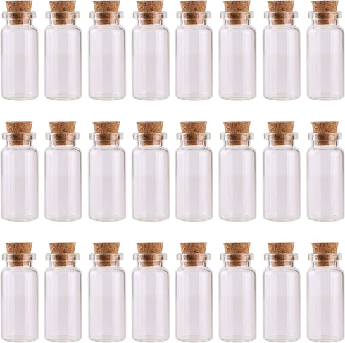 MaxMau 24PCS 10ml Glass Bottles Mini Vials with Cork Stoppers for DIY Decoration and Wedding Favors