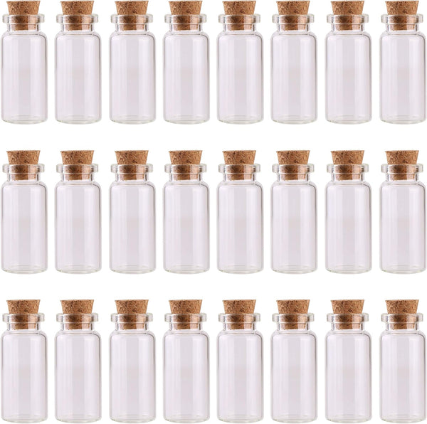 MaxMau 24PCS 10ml Glass Bottles Mini Vials with Cork Stoppers for DIY Decoration and Wedding Favors