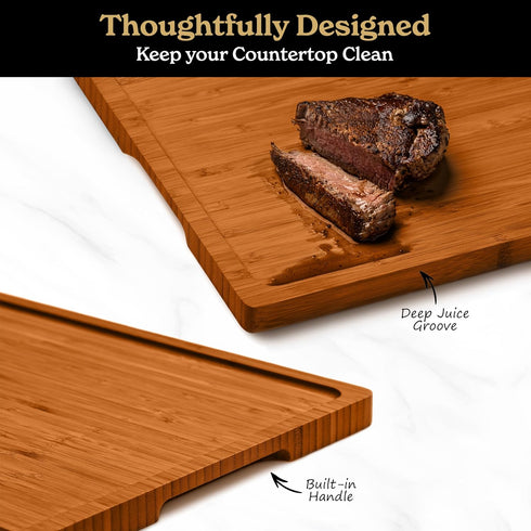 SMIRLY Large Bamboo Cutting Board for Kitchen, Wooden Board with Juice Groove