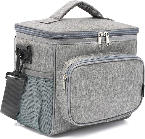 FlowFly Insulated Reusable Lunch Bag, Large Lunch Box for Women and Men, Grey