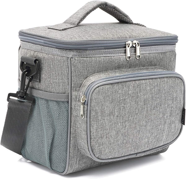 FlowFly Insulated Reusable Lunch Bag, Large Lunch Box for Women and Men, Grey