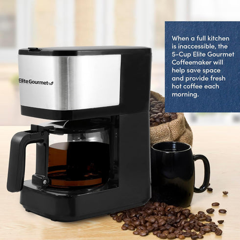 Elite Gourmet EHC9420 Automatic 5-Cup Brew & Drip Coffee Maker with Reusable Filter, Water Level Indicator