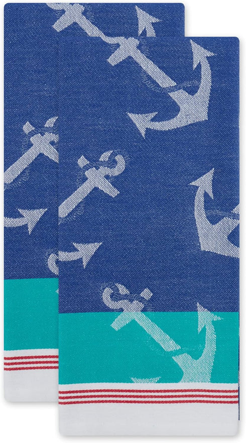 DII Kitchen Dishtowel Set, Anchor's Away Collection, 18x28, Jacquard, 2 Piece