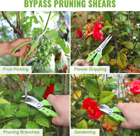 WORKPRO 2 Pcs Garden Clippers Kit, 8" Bypass Pruner & 8.5" Straight Blade Shear for Trimming Plants & Flowers