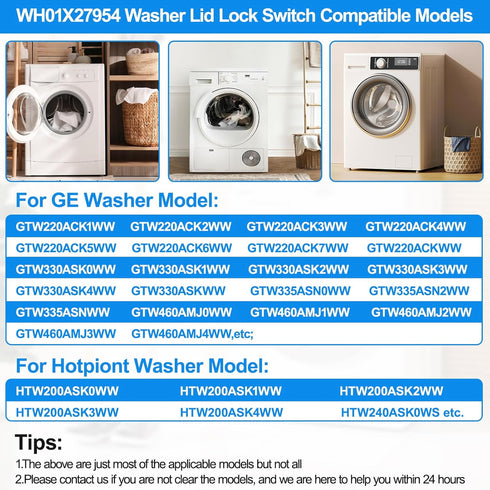 WH01X27954 Washer Lid Lock Switch Replacement for GE Hotpoint Top Load Washer, Door Lock Replacement Parts