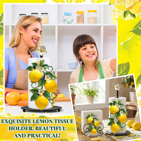 2 Summer Set Countertop Shellwei Pcs Lemon Paper Towel Holder with Round Base Lemon Bathroom Kitchen Decor Yellow