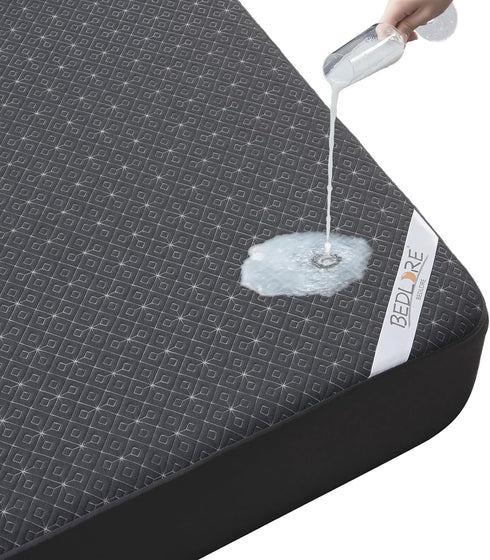BEDLORE Queen Mattress Protector, Waterproof Noiseless Cover with Deep Pocket for 6-18 Inch Mattress, Dark Gray