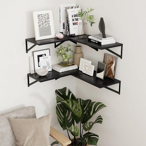 16W 12D Set 2, 12 Inch Axeman Deep Floating Shelves for Wall, x Black Floating Shelves of Deep Large Wall Mounted