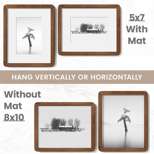Dreamland 8x10 5x7, 8 10 Picture Frame with Mat for USA-Sourced Natural Walnut Wood Photo Frames with Resistant