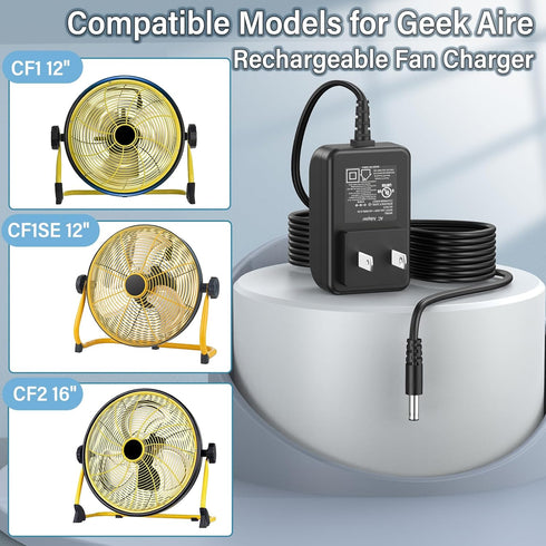 24V Charger Cord for Geek Aire CF1 CF1SE CF2 Rechargeable Outdoor High Velocity Camping Fan 12'' 16'' Power Cord Adapter for Geek Aire CF1-SE CF-1 CF-2 Portable Variable Speed Outdoor Fan