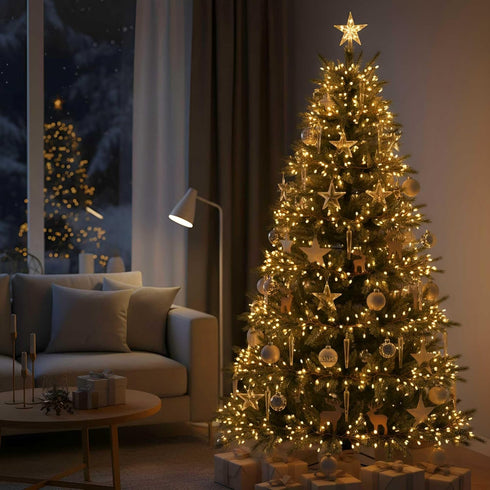 240 10ft QBIS LED Christmas Cluster Lights, Warm White Fairy Lights on Copper Wire, Plug in, Christmas Tree Lighting