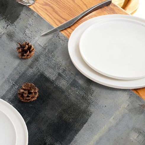 Winotic 72 Inches Washable(13"x72", Black Grey Watercolor Table Runner Long, Art Abstract Modern Table Runners