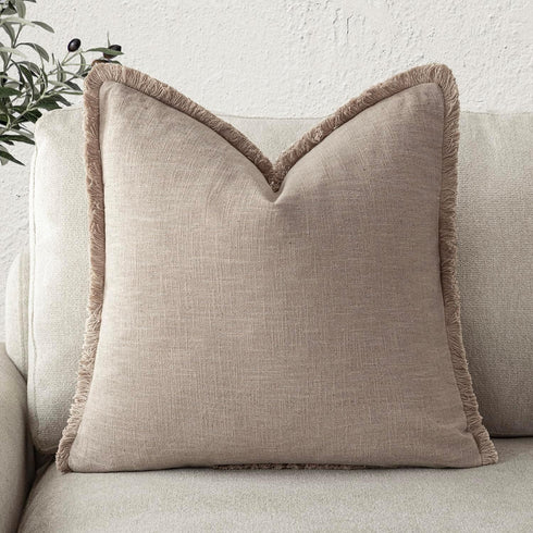 Foindtower Decorative Linen Fringe Throw Pillow Covers Cozy Boho Farmhouse Cushion Cover