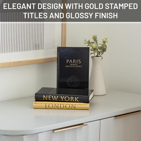 LAMOUR HOME DECOR Set 3 Decorative Books for Home Decor Decorative Hardcover Display Faux Books for Bookshelf Black