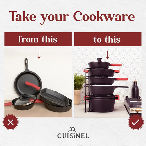 Cuisinel Pan Organizer - Heavy Duty 15" Silicone-Coated Non-Slip Skillet Rack for Kitchen Storage