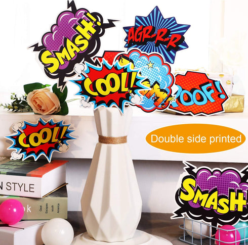 Blulu 30 Pieces Hero Themed Party Decorations, Fun Sign Cutouts for Celebrations