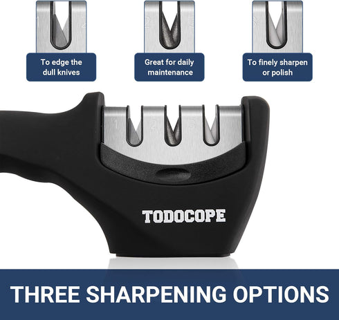 Premium Chef Knife Sharpener, Professional Kitchen 3 Slot Manual Knife Sharpener Kit, Black