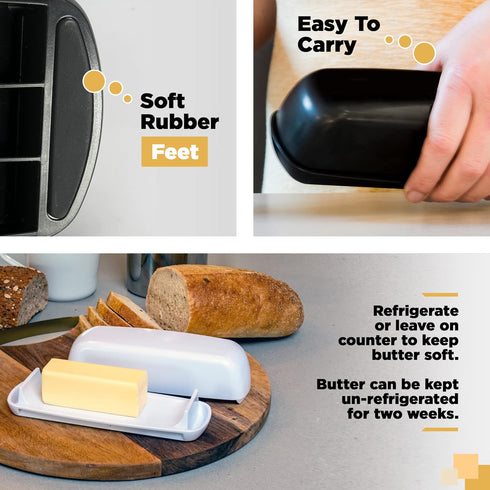 Clear Butter Dish with Lid, Easy Scoop Butter Keeper for Countertop, No Mess Lid, Dishwasher Safe