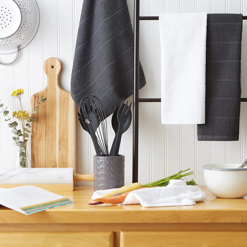 DII Basic Chef Collection - Assorted Terry Kitchen Towel Set, 4 Piece, Dishtowel Set, Mineral Gray