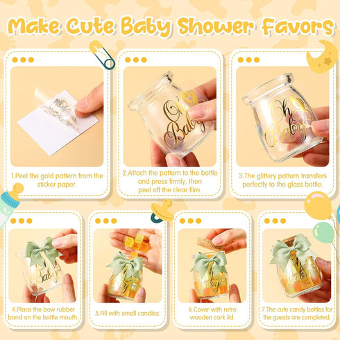 Funnymoom 24 Sets 100 ml Baby Shower Bottles Favors for Guests Glass Milk Jar with Ribbons and Stickers Decorations