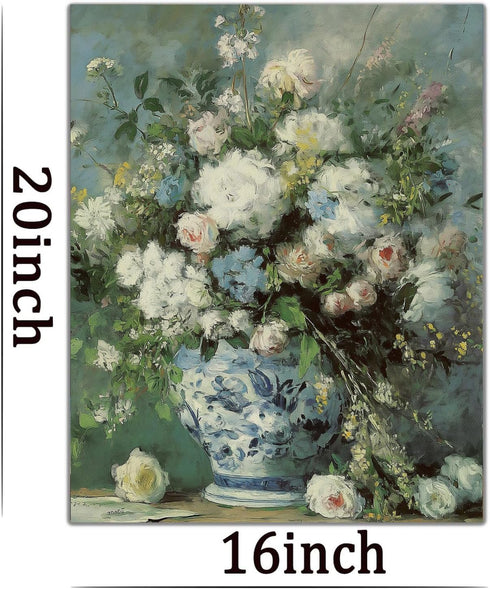 Still Life Flower Wall Art, Vintage Floral Oil Painting Print, Farmhouse Floral Pictures, 16x20in No Frame