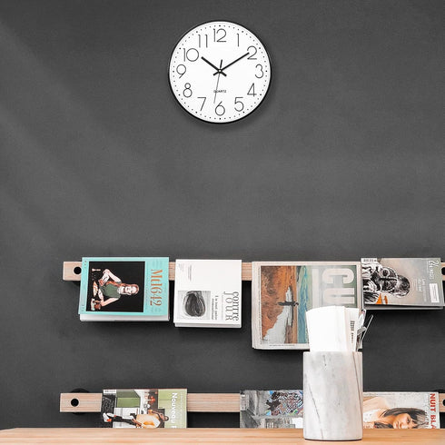 Foxtop 12 Inch Black Wall Clock, Silent Non Ticking Quartz Battery Operated Round Clock for Home Office Decor