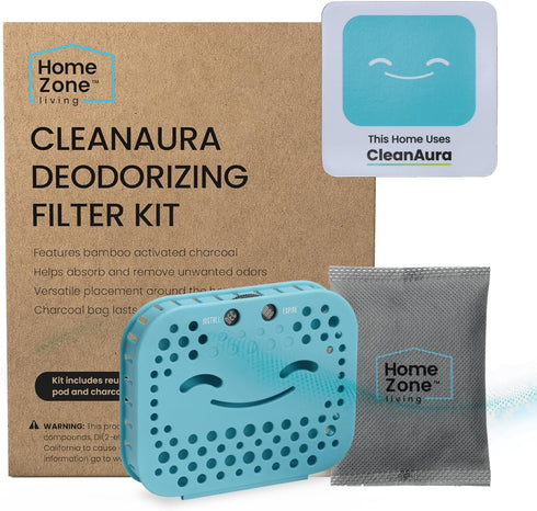 Home Zone Living CleanAura Deodorizing Filter Kit with Charcoal Filter Bag and Magnetic Sticker, Eliminates Odor at Home
