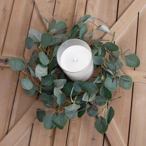 idyllic Eucalyptus Leaves Wreath, Metal Polyester Green Wreath 14 Inches for Front Door Decor