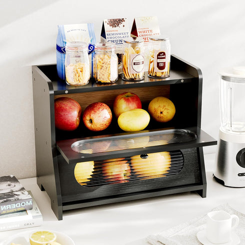 2-Tier Countertop,Bread Bread Box,Extra Large Bamboo Bread Box for Kitchen Storage Container with Magnetic Acrylic Door