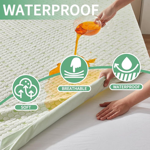 Waterproof Mattress Protector, Twin Size Fitted Mattress Pad, 6"-18" Deep Pocket, Soft Breathable Noiseless Cover