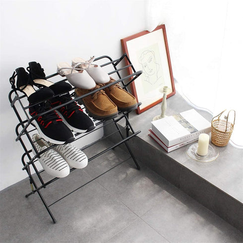 4-Tier Zenree Shoe Rack Holder/Shelf Organizer, Matte Black - Stackable Storage Corner Racks, Perfect for Cabinet