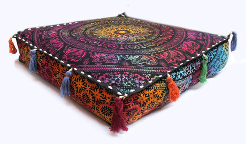 18" Large Hippie Mandala Round Floor Pillow Cover Ottoman Pouf Cover Daybed Cotton Cushion Cover with Heavy Duty Zipper