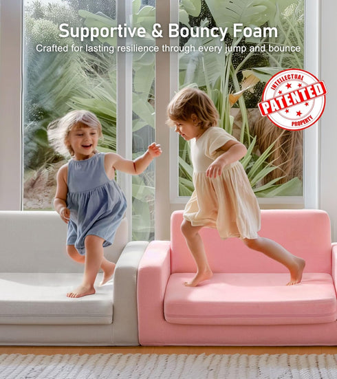 3-in-1 Extra Wide Convertible Kids Couch, Flip Open Toddler Couch to Lounger, Comfy Toddler Chair, Machine-Washable