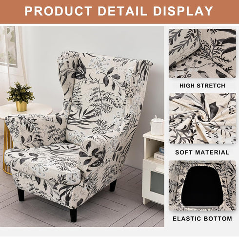 2 Eco-Ancheng Wingback Chair Slipcover Piece Slipcovers for Wingback Chairs Jacquard Wingback Chair Covers Washable